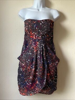 BCBGeneration Strapless Mini Dress Multicolor Charcoal Grey Wrap Pleated Sz 4
